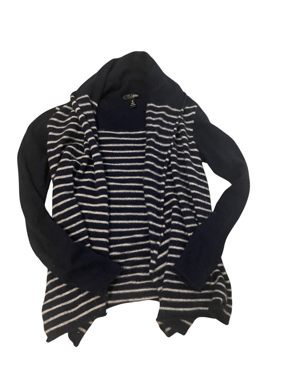 100% Cashmere Striped Open-Front Women's Sweater Cardigan - Navy and White
